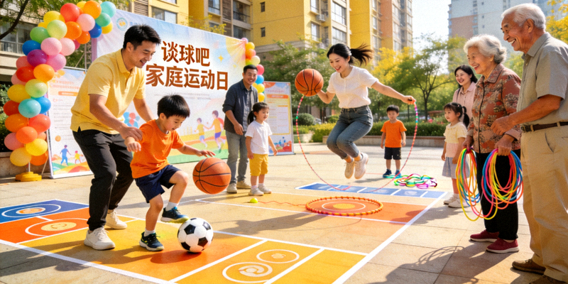 谈球吧为某城市策划的社区体育嘉年华，家庭参与度高